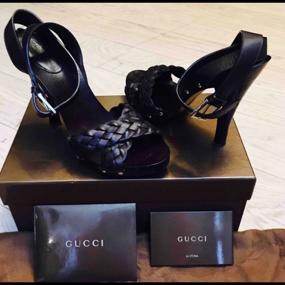 Fabulous Gucci Braided Wooden Heel Size 37.5 Dark Brown - Picture 3 of 7